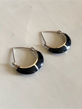 Vintage Sterling Silver Boma Black Onyx Hoop Earrings 925